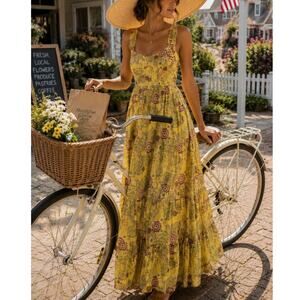 Rebecca Vallance Sahara Floral Linen Blend Maxi Dress US 6 Resort Vacation